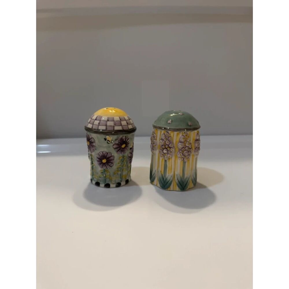 Sakura Hand Painted Ceramic Salt & Pepper Shakers 3D Raised Floral Set Vintage